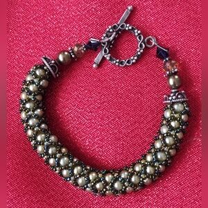 Green, Gold and Black Beaded Kumihimo Bracelet